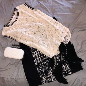 Lace Sleeveless Top with Athletic Stripes